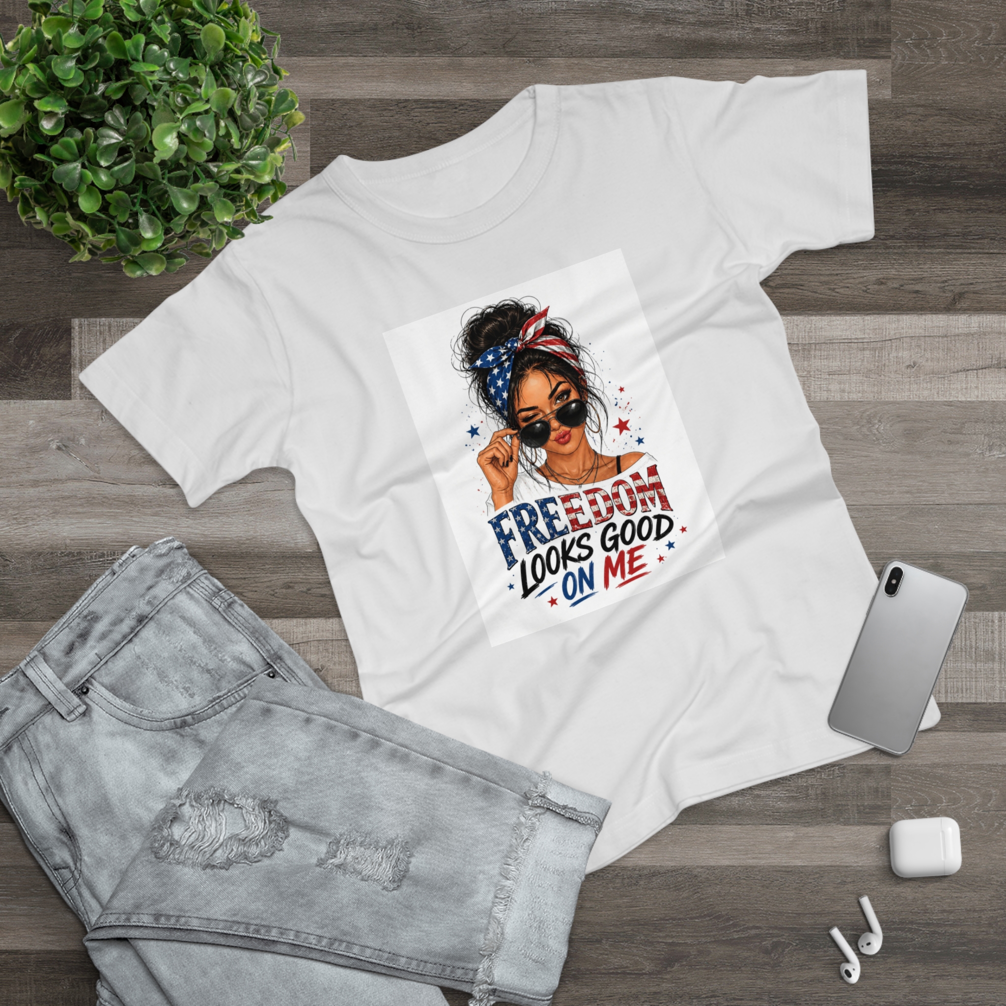 Freedom Looks Good On Me Women's T-Shirt - Patriotic 4th of July American Flag Tee - Image 3