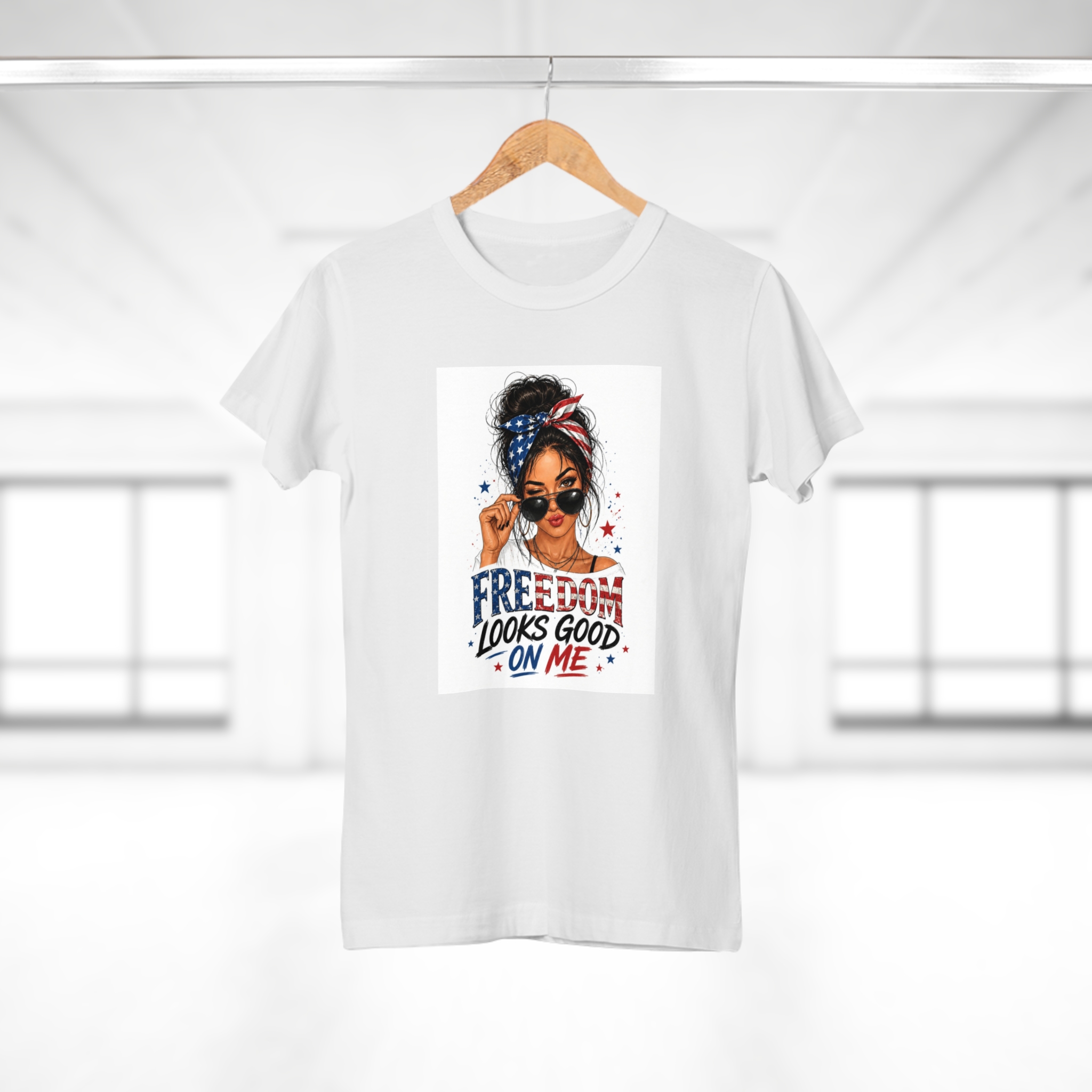Freedom Looks Good On Me Women's T-Shirt - Patriotic 4th of July American Flag Tee - Image 4