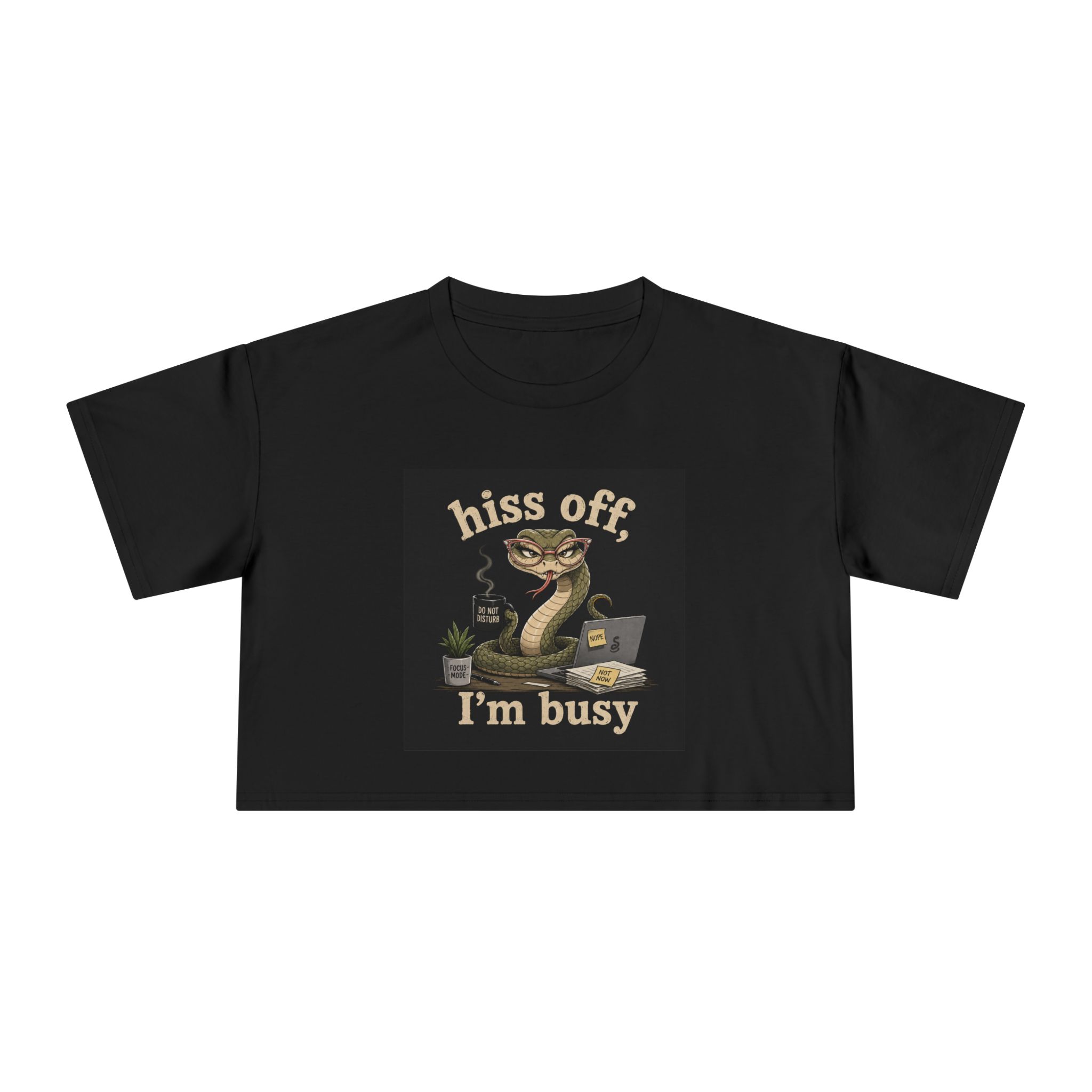 "Hiss Off, I'm Busy" Crop Tee - Cute Grumpy Snake Graphic Women's Shirt